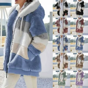 Oversized Jacket for Women Plush Pocket Hooded Streetwear