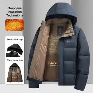 Graphene Warm Windproof Jacket Men 2024 Winter New Fashion Comfortable Thickened Outdoor Hooded Overcoat