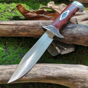 Fixed Blade Straight Knife with Wood Handle, 7Cr13 Steel Blade, with Scabbard
