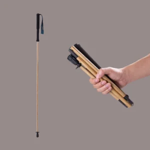 Bamboo Trekking Poles Carbon Fiber Hiking Sticks Portable 5-Section Foldable