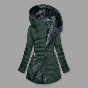 Long Sleeve Coat Solid Women's Winter Jacket with Plush Lining Hooded  Windproof Down Coat