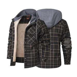 Men's Jackets Winter Hooded  Flannel Snap Sherpa Lined Fleece Clothing