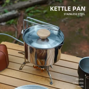 1L Camping Kettle Outdoor  Stainless Steel Kettle Portable Coffee Pot Foldable Camping Tea Pot